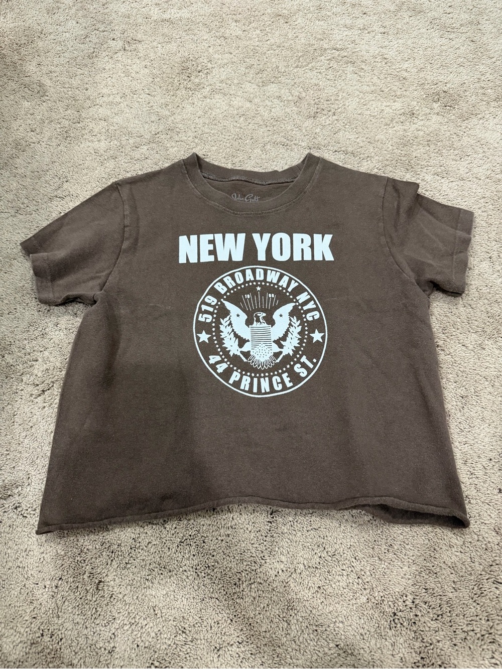 John Galt Brown New York Cropped Graphic Tee, One Size
